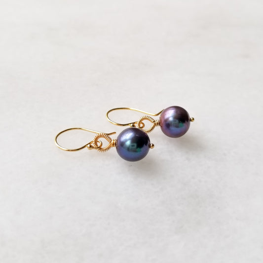Peacock Grey Pearl with Coil Detail Earrings