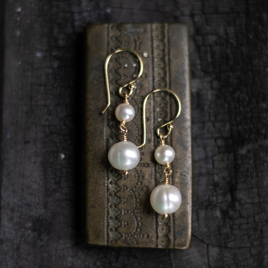 Double White Pearl Dangle Earrings