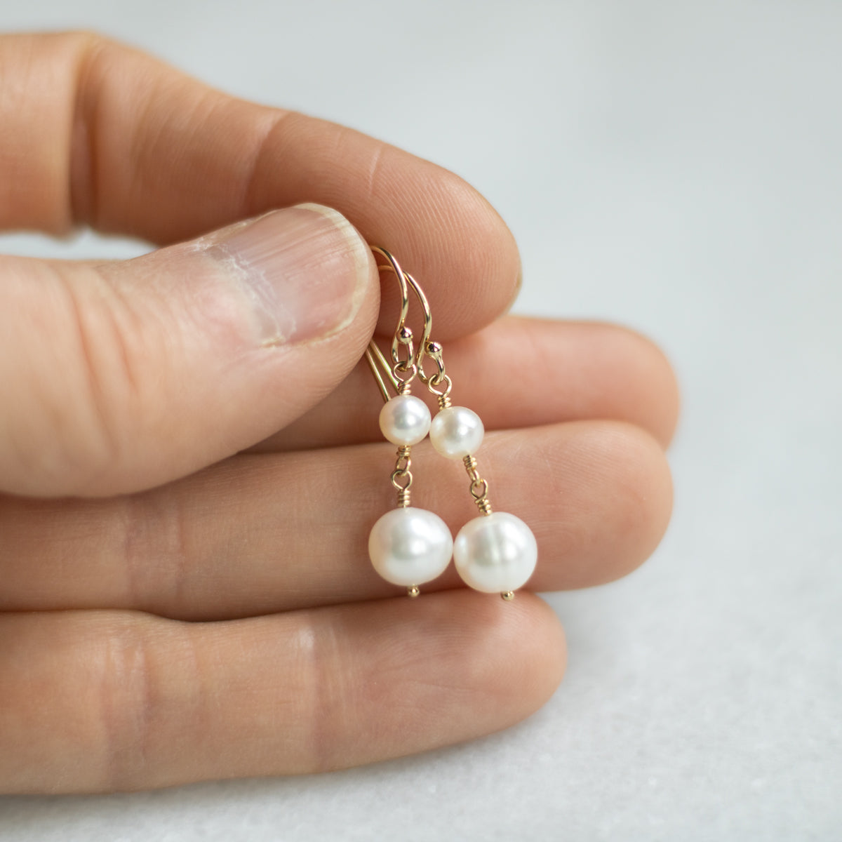 Double White Pearl Dangle Earrings