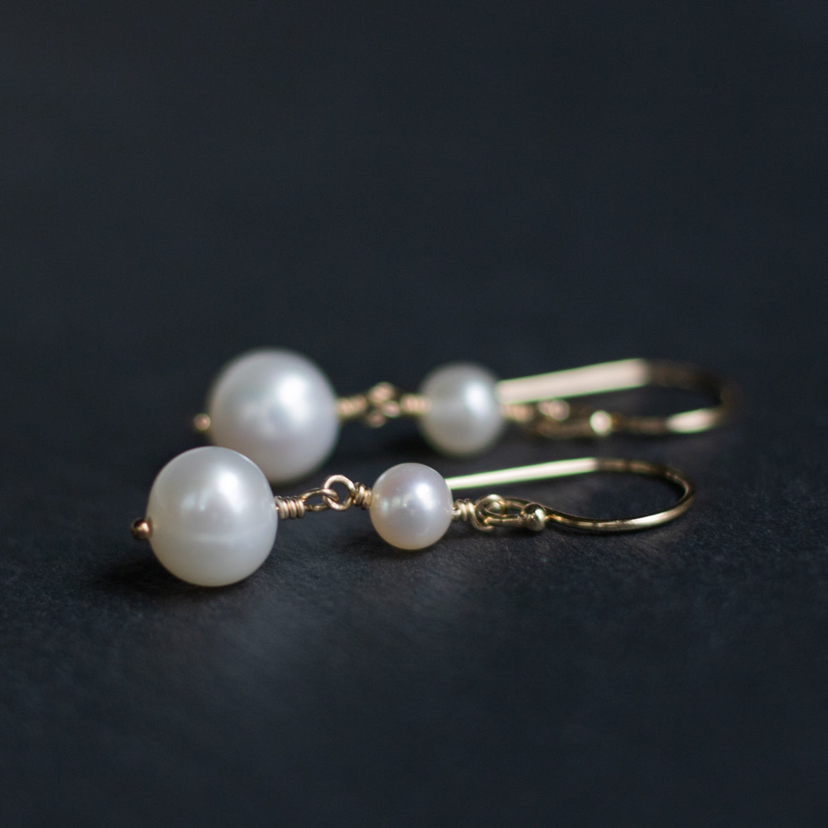 Double White Pearl Dangle Earrings