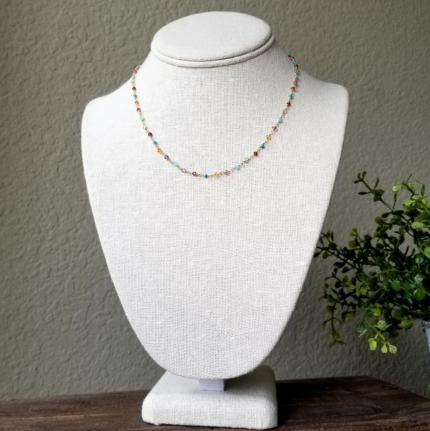 Multi Gemstone Necklace in Gold - Delicate, Wire Wrapped, Tiny Layering