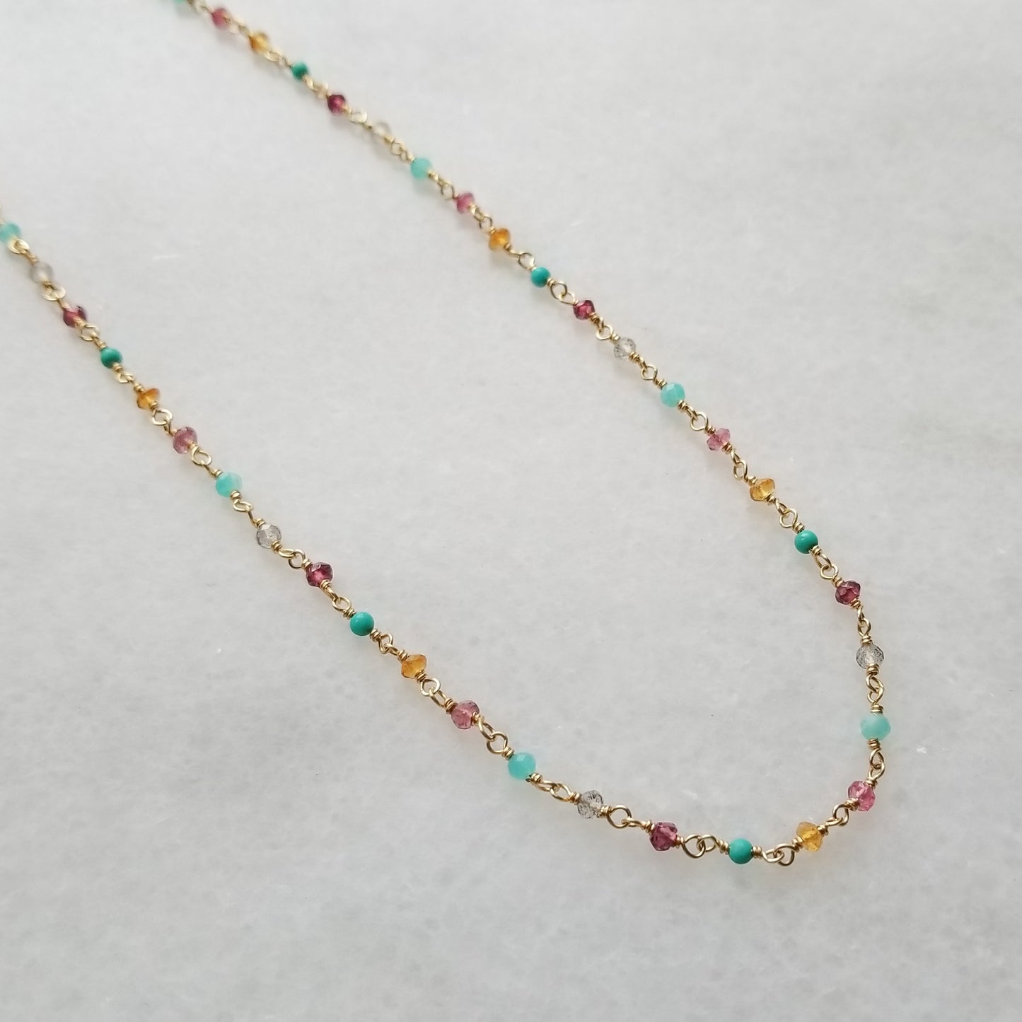 Multi Gemstone Necklace in Gold - Delicate, Wire Wrapped, Tiny Layering