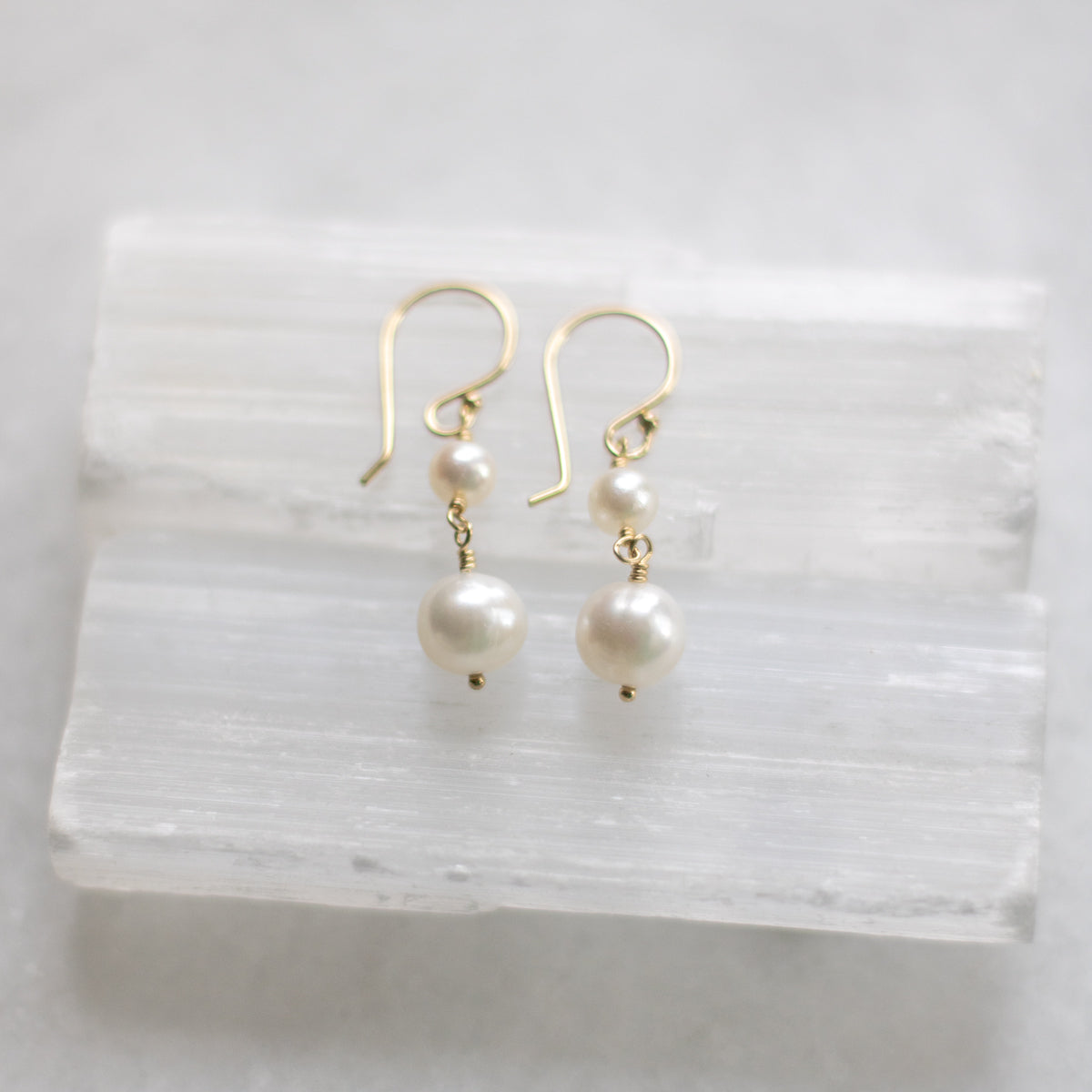 Double White Pearl Dangle Earrings